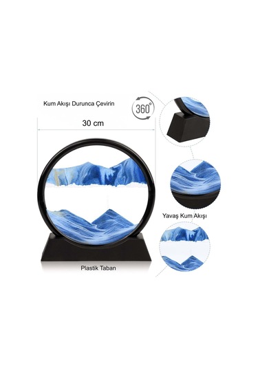 Plentiful Hareketli 3d Kum Saati 30cm Büyük Boy Mavi Yuvarlak 12inch Cam Dekoratif Sanatsal Rahatlatıcı