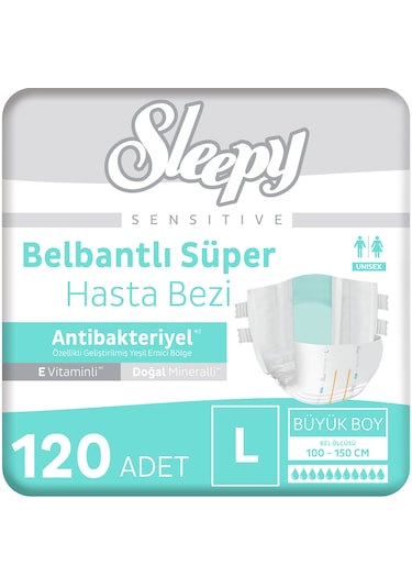 Sleepy Sensitive Antibakteriyel Süper Yetişkin Hasta Bezi Large 30x4 120 Adet L