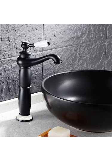 Fause Yüksek Çanak Rustik Lavabo Bataryası Vintage Siyah Ksl100-B