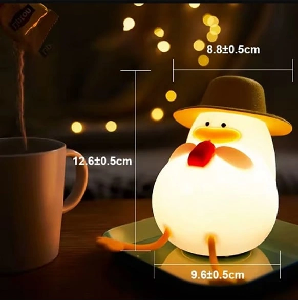 Sevimli Ördek Şapkalı Silikon Led Gece Lambası Dokunmatik, Usb Şarjlı, Dekoratif Masa Lambası