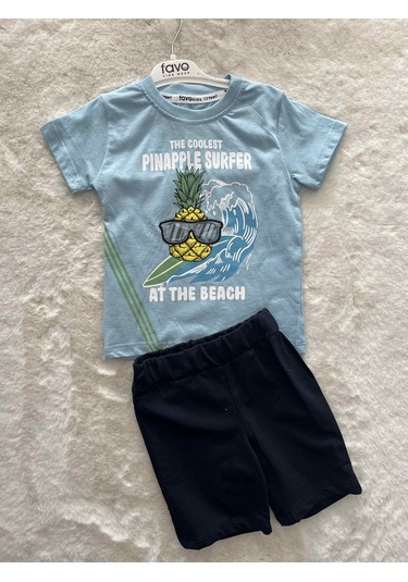 Gözlüklü Ananas Şortlu İkili Takım mavi