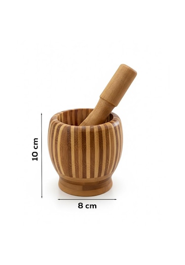 Porsima Pbt-409 Doğal Bambu Havan - Sarımsak Döveceği Ahşap Sarımsak Ezici Havan Döveç Ahşap