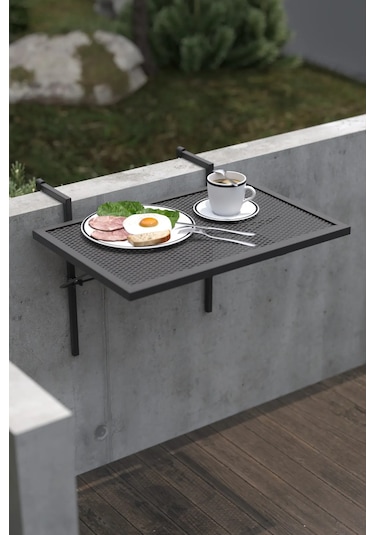 Retodesign Metal Katlanır Balkon Masası -askılı Katlanır Masa 500 Siyah