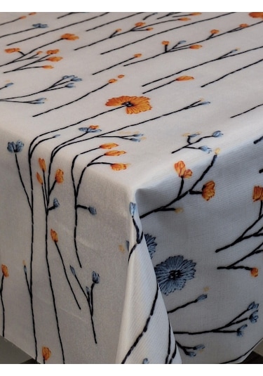 Kumaş Dokulu Tabanı Silikonlu Yıkanabilir Silinebilir Ütülenebilir Kaymaz Dekoratif Masa Örtüsü Brs020 Beyaz