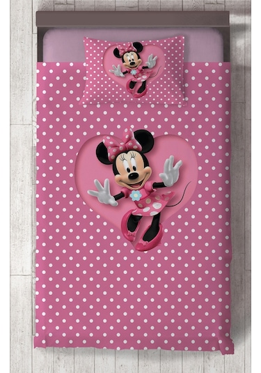 Mekta Home Bebek Ve Çocuk Odası Büyük Kalpli Minnie Mause Desenli Yatak Örtüsü Renkli