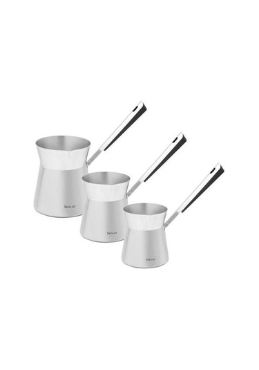 Hisar Galata Askılı 3 Lü Cezve Seti Takımı Paslanmaz Çelik 4 Parça