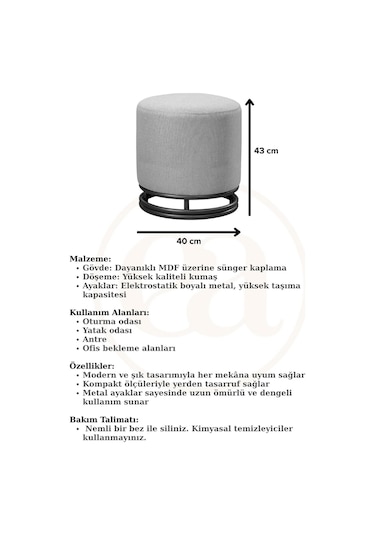 Nuvi Puf Gold Metal Çerçeveli Keten Çok Amaçlı Dekoratif Oturak, Makyaj Oturağı,montajsız Puf Bench KREM