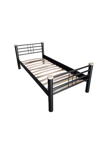 Kappis Tek Kişilik Ferforje Metal Karyola-siyah Ahşap Latalı