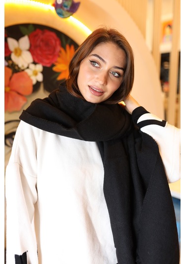 Yumuşak Dokulu Kalın Düz Atkı Omuz Şalı 70x180 CM 1206 Siyah