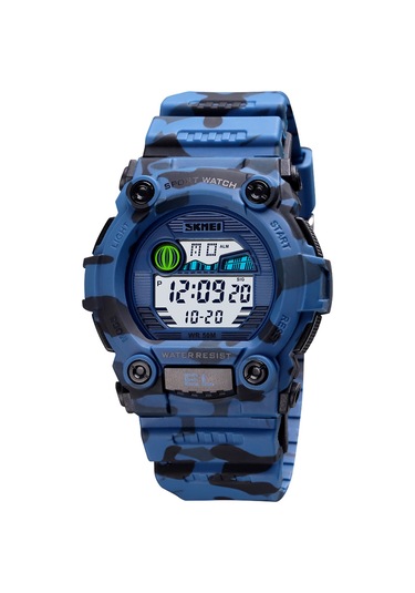 Xindoker Skmeı 1635 Kısa Beden Mavi Kamuflaj Çocuk Spor Saati - Saat, Hafta, Tarih, Alarm, Işıklandırma Ve 5atm Su Geçirmezlik Çok Renkli