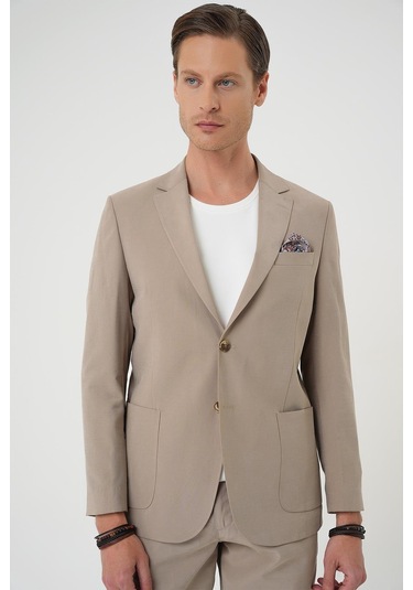 Slim Fit Torba Cep Spandex Karışımlı Casual Bej Ceket C 714 Bej