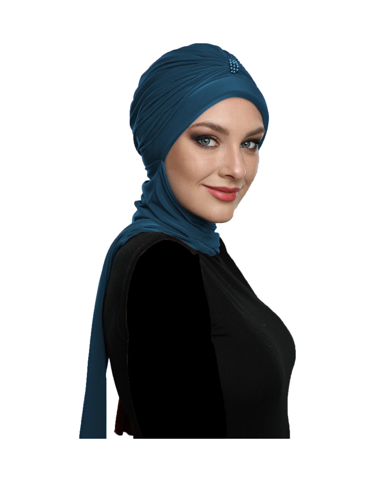 Incili Atkılı El Işi Inci Işlemeli Petrol Hazır Türban Tesettür Bone Petrol