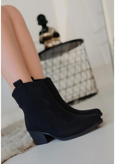 Akver Siyah Nubuk Topuklu Bot Çok Renkli