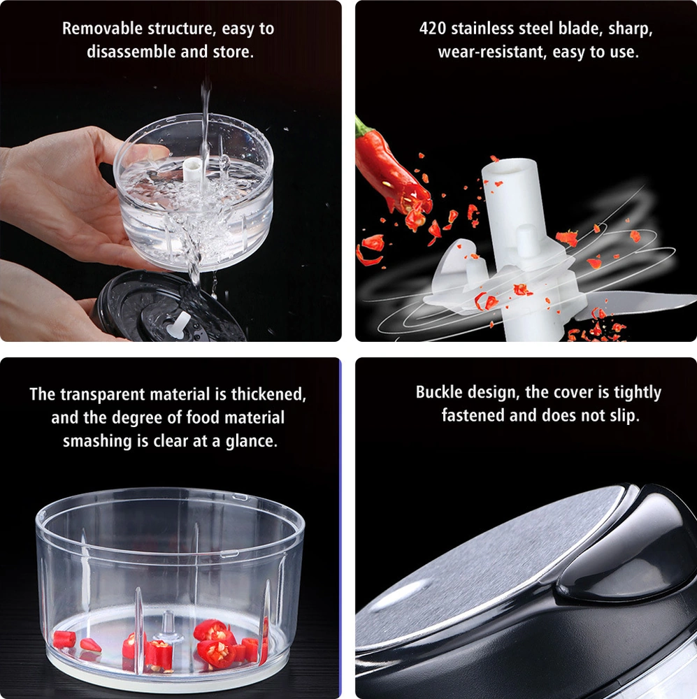 Youmex Büyük Boy Siyah El Manuel Yemek Döneri - 420 Çelik Bıçaklı, Hızlı Pestemal, Sarımsak, Sebze, Et Kesici 430ml Siyah