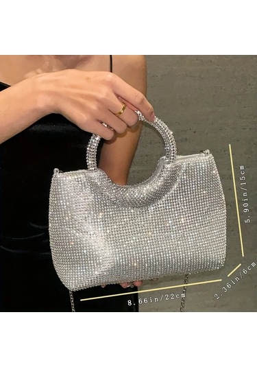 Willowhaven Silvery Renkli Kristal Detaylı Akrilik Kova Çanta Çıkarılabilir Zincir Kayış Gümüşi