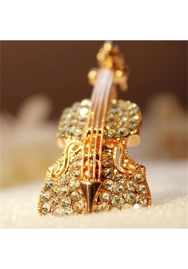 Altın Moda Kadın Altın Gümüş Kaplama Kristal Keman Eşarp Broş Taklidi Broş Altın
