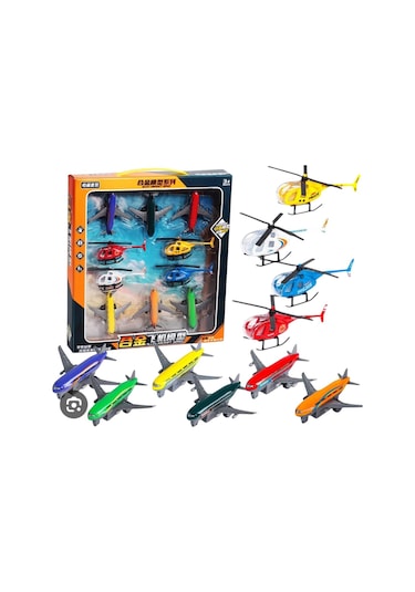 Metal Oyuncak Helikopter Ve Uçak Seti - 10 Parça Çek-bırak Özellikli