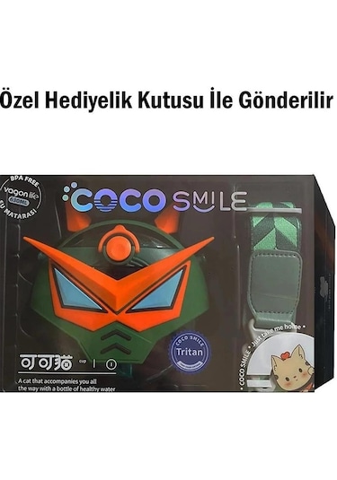 Vagon Coco Smile Özel Kutulu 630 Ml Pipetli Robot Temalı Tritan Su Matarası -boyun Askılı Yeşil