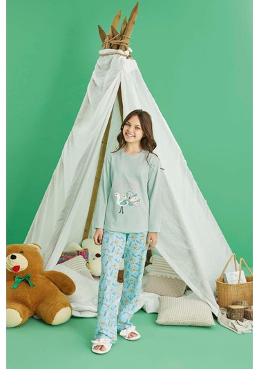 Genç Kız Aydoğan Pamuklu Pijama Takımı 240769 Mint Mint