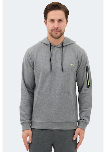 Slazenger Ozzy In Erkek Kanguru Cepli Kapüşonlu Gri Sweatshırt Gri