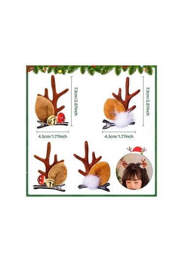 Tokalar Noel Saç Tokaları, 2 Çift Ren Geyiği Boynuzu Tokası Çok  Renkli