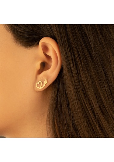 Dkmn Gümüş Kalpli Harf Küpe