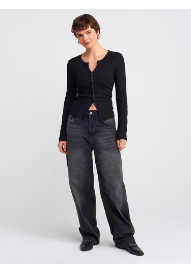 Dilvin 31548 Düğme Detaylı Büzgülü Top-siyah Siyah