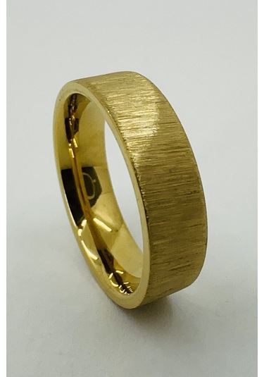 6mm Fırçalanmış Mat Düz Kadın Erkek Çelik Alyans Yüzük Cl46 Sarı