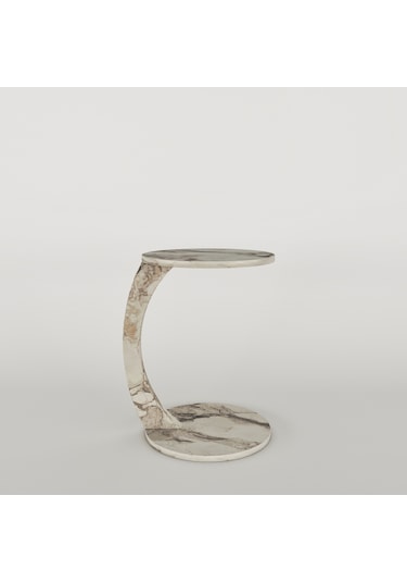 İntergo Tekerlekli C Yan Sehpa Beyaz Mermer