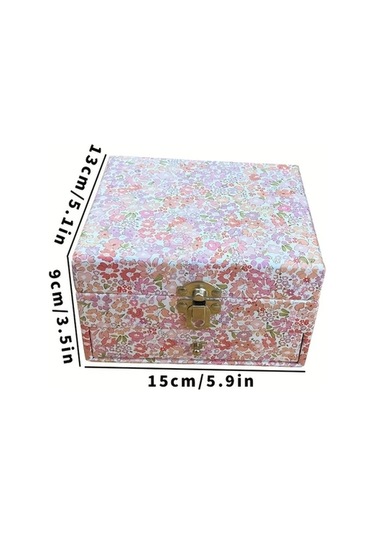 Willowhaven Pembe Çiçek Desenli Dönen Balerin Müzikli Çift Çekmeceli Takı Kutusu