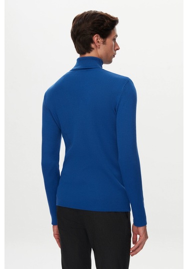 Twn Slim Fit Saks Mavi Rib Örgü Kazak 5ec0606317641 750