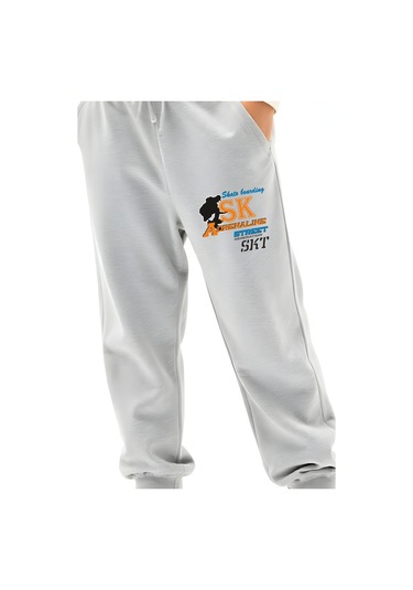 Sk Baskılı Erkek Çocuk Beli Lastik Detaylı Bağlamalı Eşofman Altı Gri