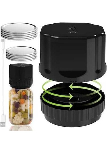 Novahub Güçlü Vakumlu Mason Kavanoz Kapatıcı - Otomatik, Şarj Edilebilir, Basit Kullanım Siyah Siyah