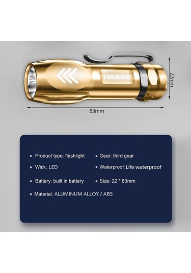 3 Aydınlatma Modu Led El Fenerleri Usb Şarj Edilebilir Sabit Odaklı Flaş Işığı Taşınabilir Mini Torch Ipx6 Su Geçirmez El Fenerleri Siyah