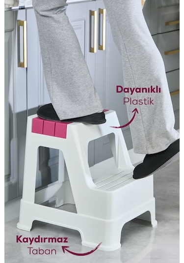 Vienev Plastik Basamaklı Tabure Pembe Pembe