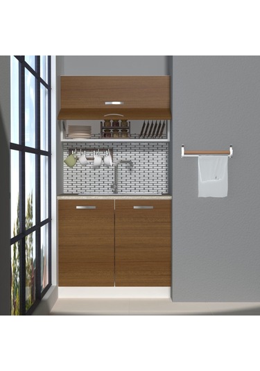 Decoraktiv Mini 90y Mdf Hazır Mutfak Dolabı - Tezgah Dahil - Naturel Ceviz