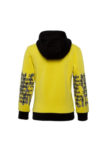 Brz Kids Baskılı Erkek Çocuk Kapüşonlu Sweatshirt Hoodie Sarı