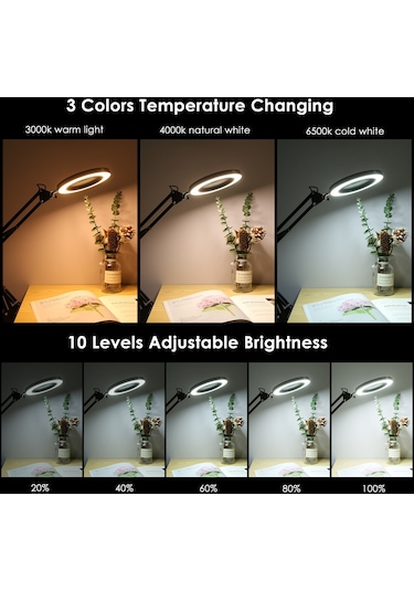 Neoglint Beyaz 8x Büyüteçli Neoglint Esnek Kelepçeli Masa Lambası