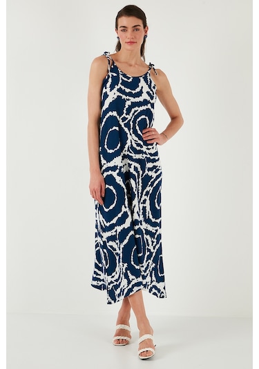 Lela Regular Fit Ip Askılı Uzun Bayan Elbise 5865732 Lacivert