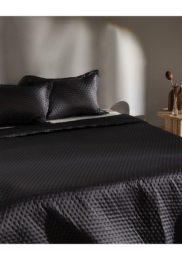 Arles Çift Kişilik Saten Yatak Örtüsü - Antrasit Gri