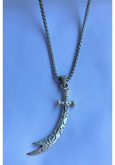 Hz. Ali Zülfikar Kılıcı El İşçiliği Paslanmaz Çelik Zincir Erkek Kolye Gümüş