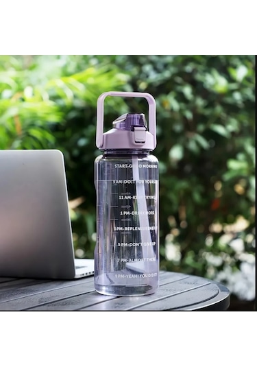 Motivasyonel Su Matarası 2 L Pipetli Mor