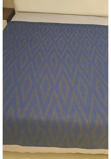 %90 Saf Yün Battaniye Tek Kişilik -doğal Saf Yün - Doğal Desenli Yün Battaniye - Wool Kahverengi - Mavi