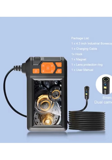 Vtn-107 Ekranlı 3 Kameralı 10 Mt Hafıza Kart Destekli Sert Kablo Yılan Endoskop Kamera 8 Mm 4.3 Inc