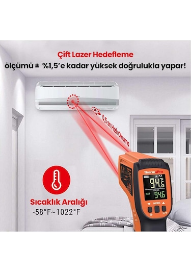ThermoPro TP450 -50C/+550C Antişok Dual Lazer Endüstriyel Kızılötesi Temassız Termometre