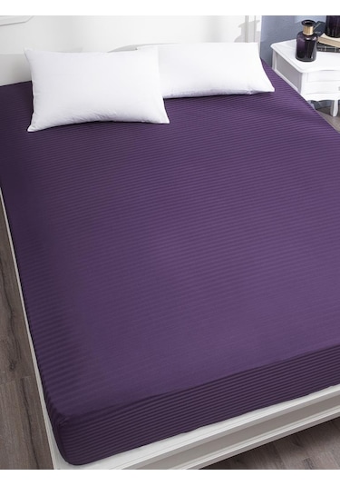 Çarşaf Stripe Saten Düz Lastikli Geniş Ölçü
