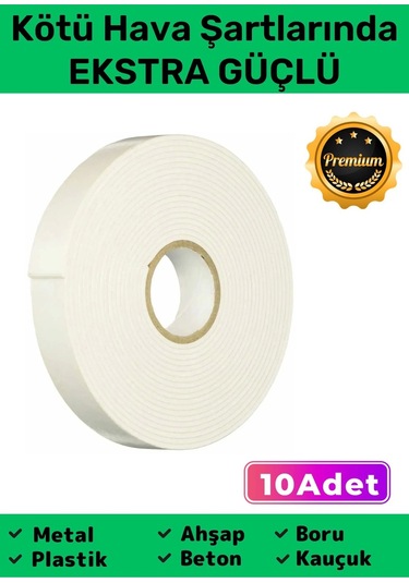 Extra Güçlü Uzun Ömürlü Kuvvetli Yapışkan Kolay Uygulanır İz Bırakmaz Çift Taraf Köpük Bant 10 Adet