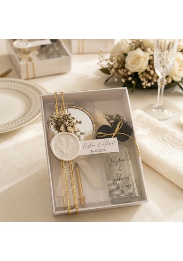 20 Adet Kutu İçerisinde Şişe &amp Ayna Söz Nişan Nikah Kına Hedi