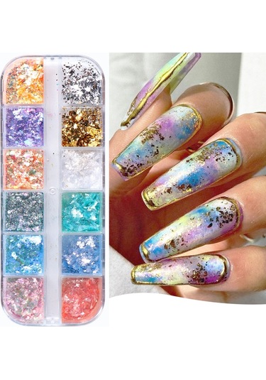 Tırnak Süsleme Yüki İnce Folyo Glitter Pulları Renkli Nail Art