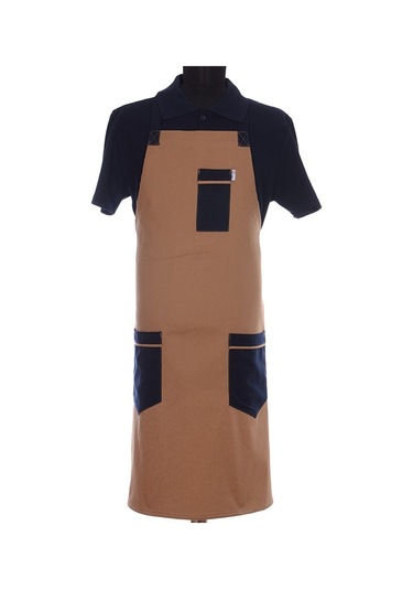 Barista Chef Cafe Aşçı Boydan Önlük Siyah Cepli Camel